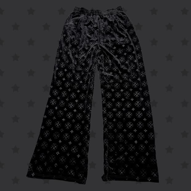 일본 크롬하츠깔 핀터깔 블랙 벨벳 풀밴딩 트레이닝 팬츠 츄바 