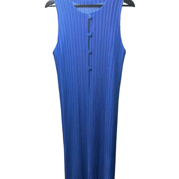 플리츠플리즈 버튼 슬리브리스 원피스 블루 3사이즈