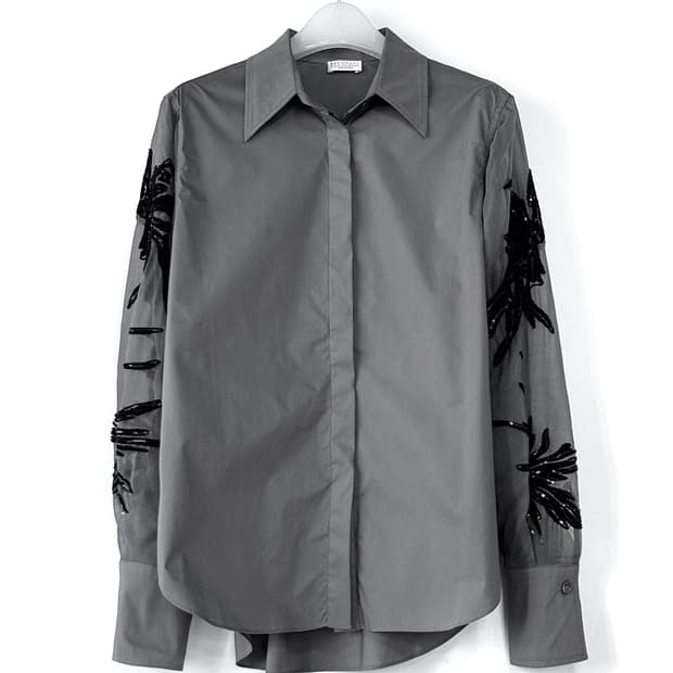 브루넬로쿠치넬리 시어 슬리브 셔츠 블라우스