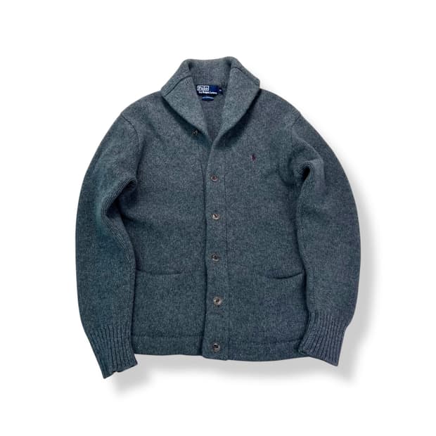 95 폴로랄프로렌 램스울 숄카라 버튼 그레이 니트 가디건
