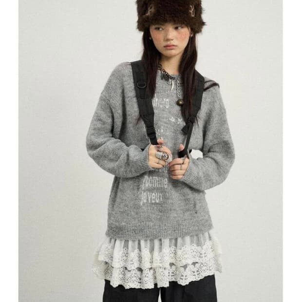 Achihara 아치하라 My Dear Lace Sweater Gray