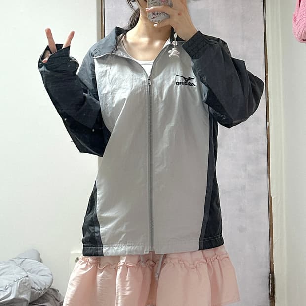 빈티지 미즈노 그레이 바람막이 점퍼 히메갸루 스포티 로걀 핀터깔 긱시크
