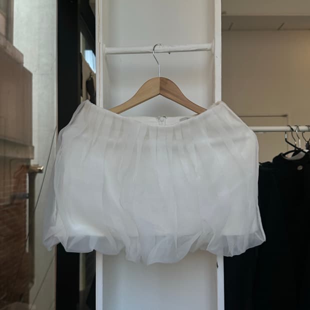 Vintage 화이트 오간자 벌룬 미니 스커트