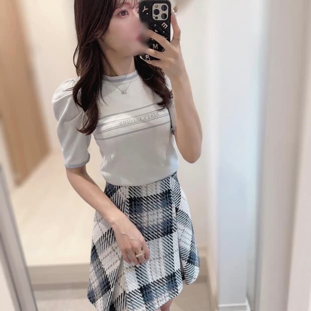 Snidel 스나이델 로빙 체크 미니 스커트 아이보리 스나계 걸리 일브