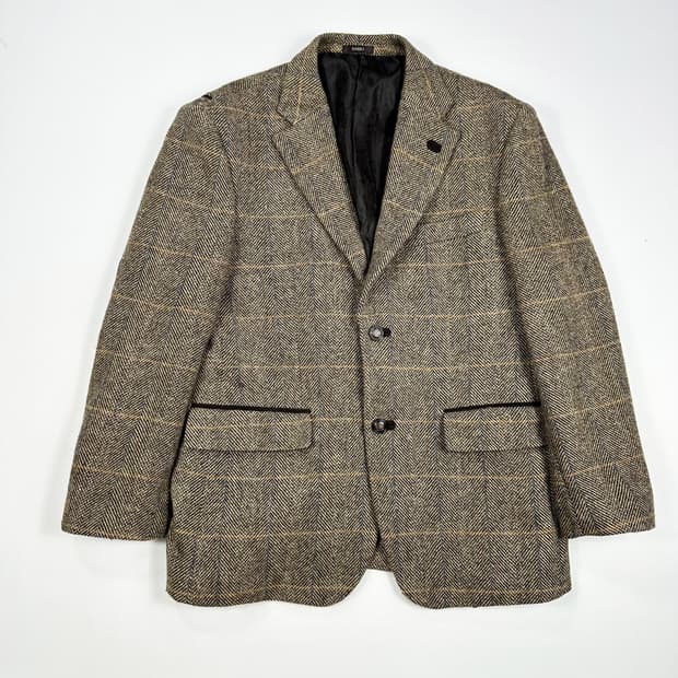 VTG 빈티지 오버핏 엘보우패치 헤링본 블레이져 여성L