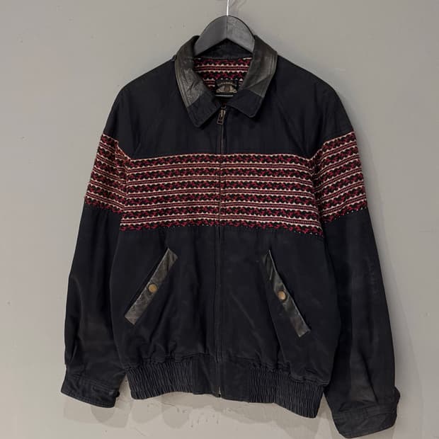 90s 마이크버니즈 에스닉 레더 봄버자켓