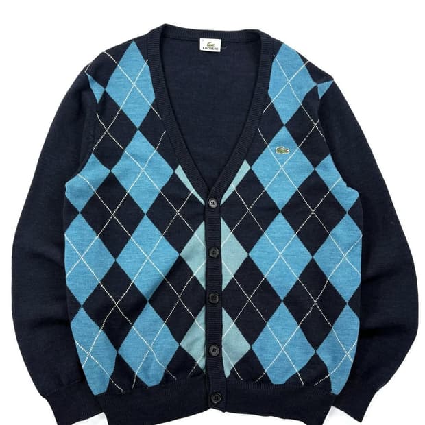 라코스테 아가일패턴 니트 가디건 