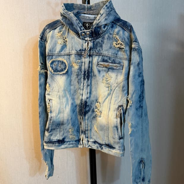 떠그클럽 데미지 데님 크롭 후드자켓