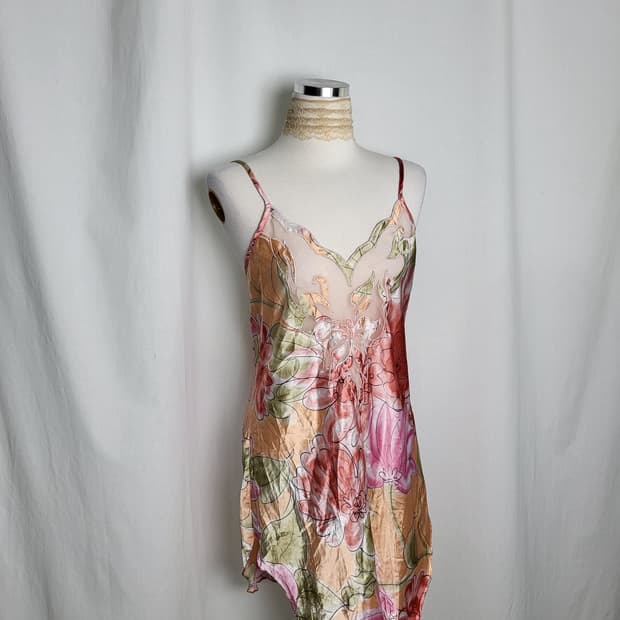 빈티지 플라워 레이스 새틴 슬립 원피스