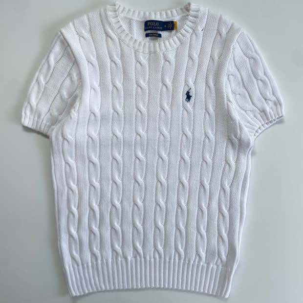 Polo  폴로 랄프로렌 Qr신형 화이트 꽈배기 반팔 니트