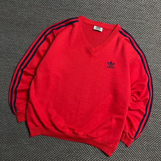 90s 아디다스 올드스쿨 스트라이프 브이넥 스웻 긴팔 티셔츠y 5365