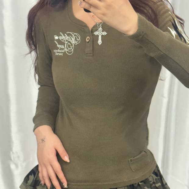 Khaki Back Printed Long Sleeve