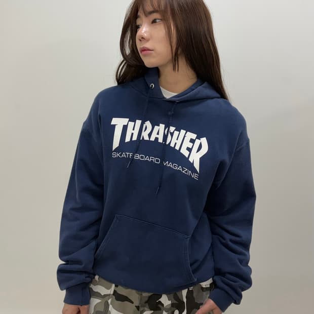 THRASHER 네이비 화이트 후디