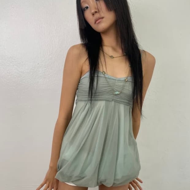 루즈슬립오버 메쉬 플러프 미니 탑 세이지 민트