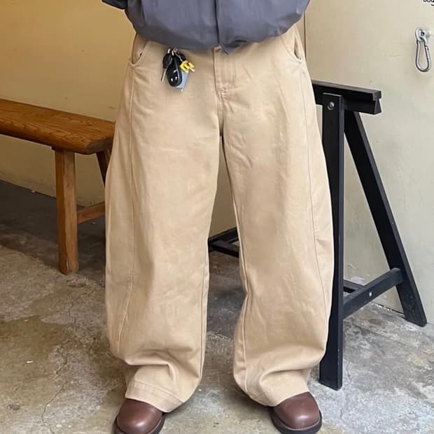 TX308 커브드 배기 벌룬 데님 (베이지) 32