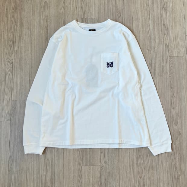 Needles 롱슬리브 포켓 티셔츠 코튼 저지 화이트