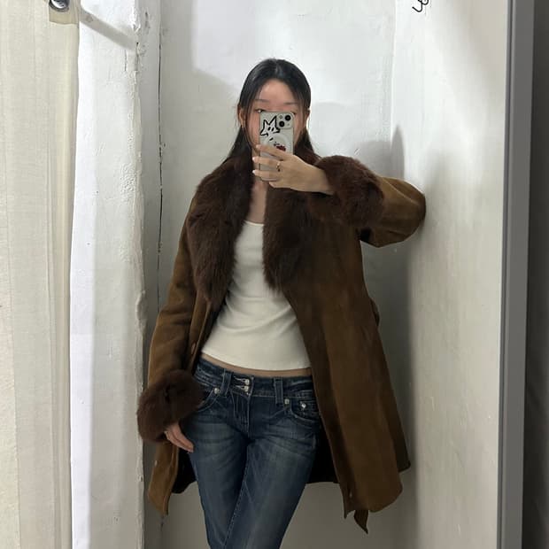 레더 퍼 코트 자켓 빈티지