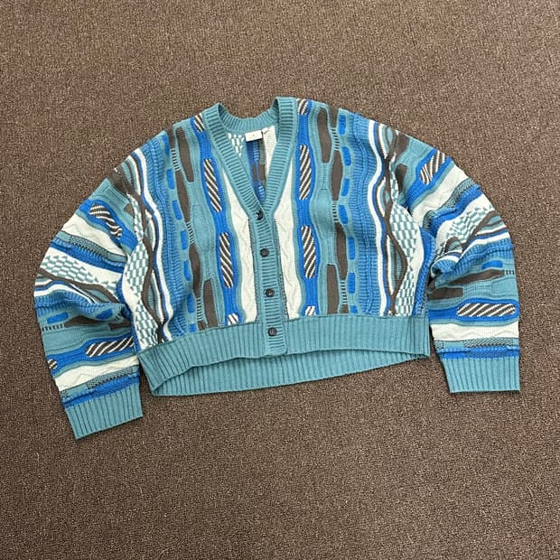 Short)niko and 빈티지 여성 크롭 패턴 니트 가디건