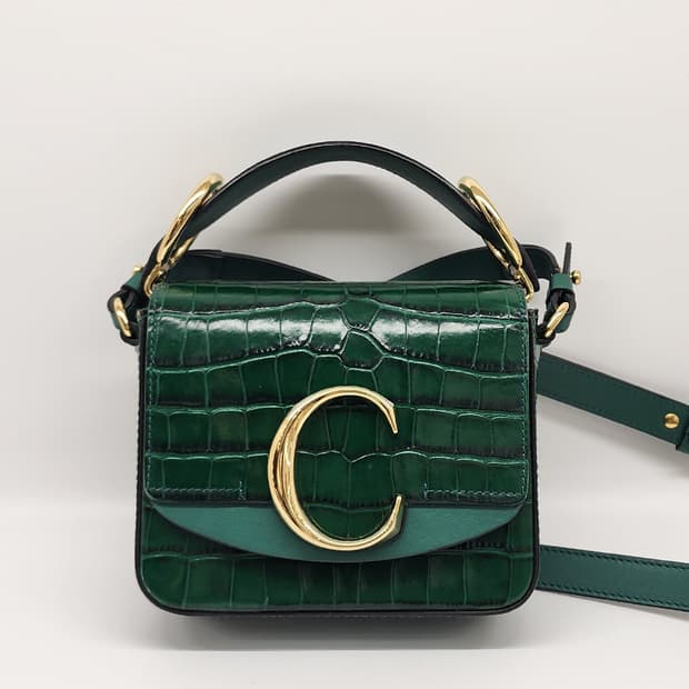 끌로에 C백 미니 크로커텍스쳐 토트 숄더백 그린