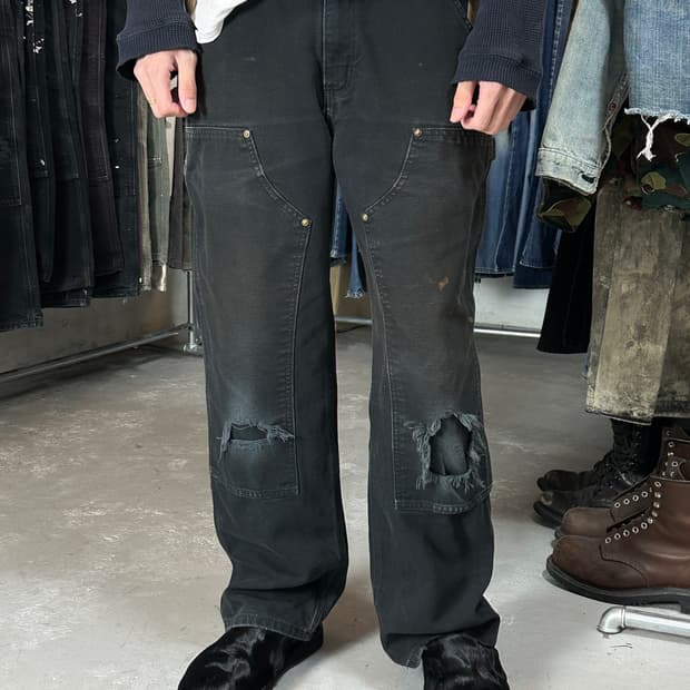 OG 칼하트 B01 더블니 블랙 칼하트 썩블니 워크팬츠