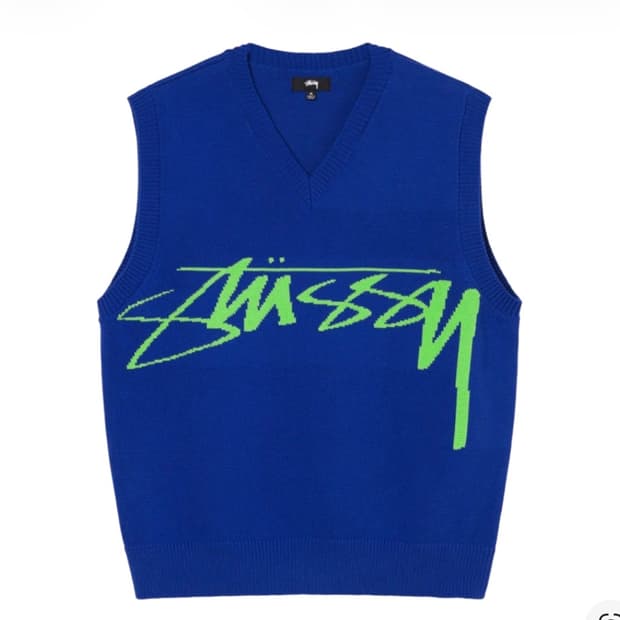 스투시 로고 니트 베스트 블루