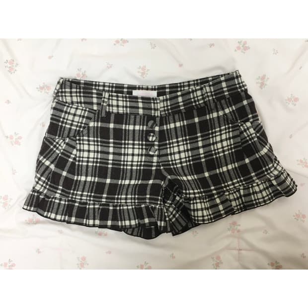 리즈리사 LIZLISA 체크 프릴 초코 반바지 큐롯팬츠 갸루 라떼 빈티지