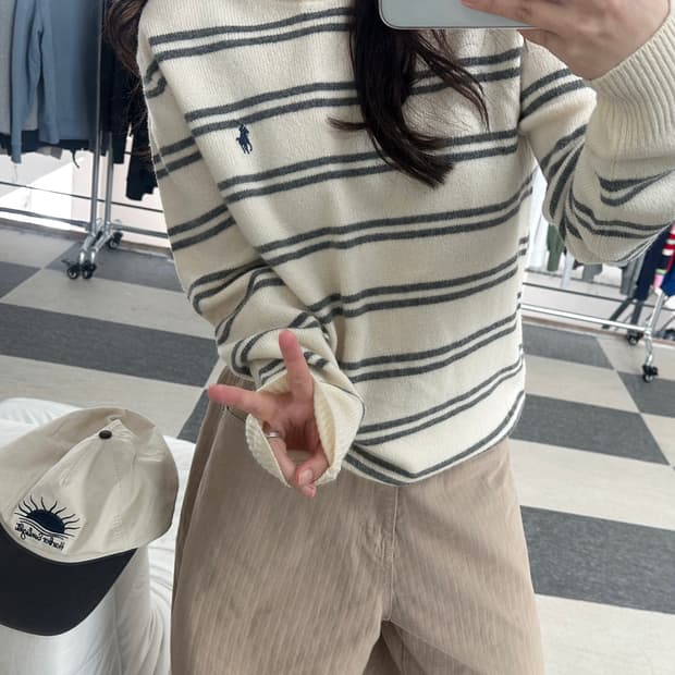 폴로 랄프로렌 아이보리 스트라이프 울 니트