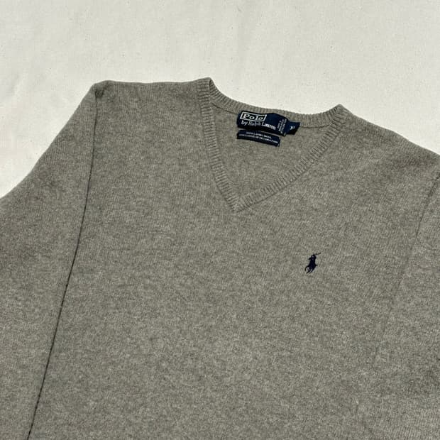 XL 폴로랄프로렌 램스울 그레이 브이넥 니트
