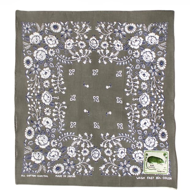 캐피탈 패스트컬러 셀비지 반다나 처칠 가든 15 x 15 카키 스카프