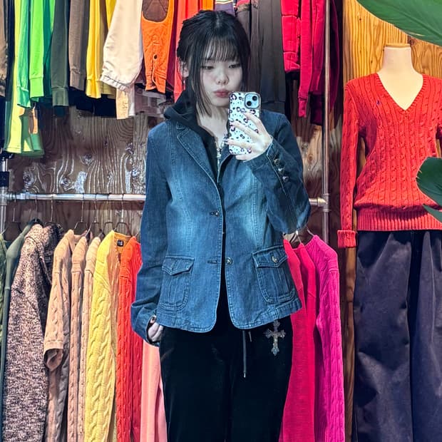 M 푸부 우먼스 워시드 데님 블레이저