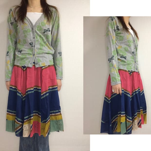 Ne-net 네넷냐 컬러풀 웨이브 밴딩 스커트