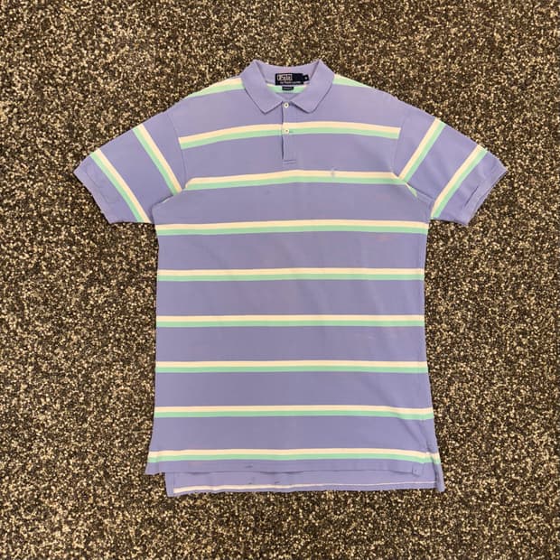 90s 랄프로렌 폴로 스트라이프 카라 티셔츠 made in USA (XL