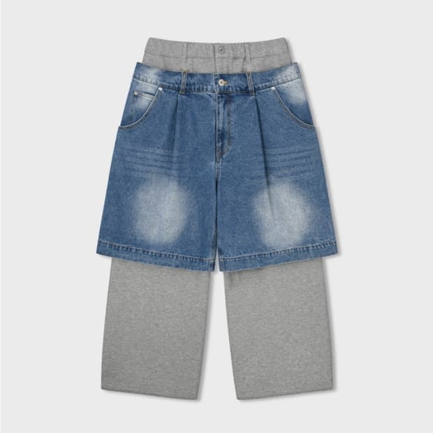 앵글런 데님 레어어드 팬츠 Denim Layered Sweat Pants