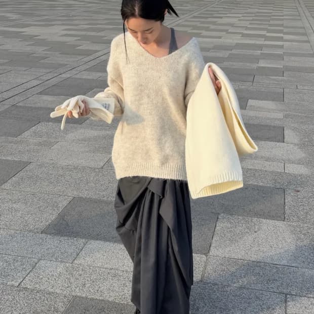 새상품) 플레어업 드레이프 레이어드 롱 스커트 차콜 품절