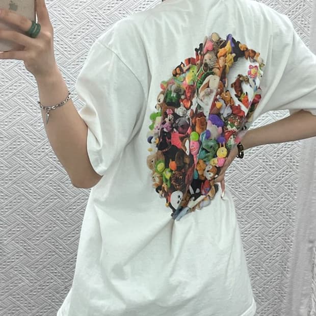 스투시 빈티지 스트릿 키치 에잇볼 플러시 반팔티 L C12495