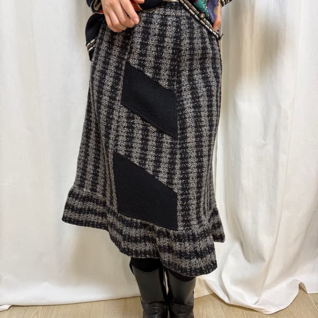 [따뜻] 플레어 체크 롱 스커트 