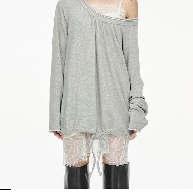 Round Hem String Top _ Gray