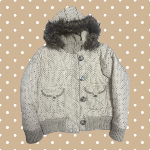 일본 빈티지 모리걸 베이지 도트 패딩 🤎