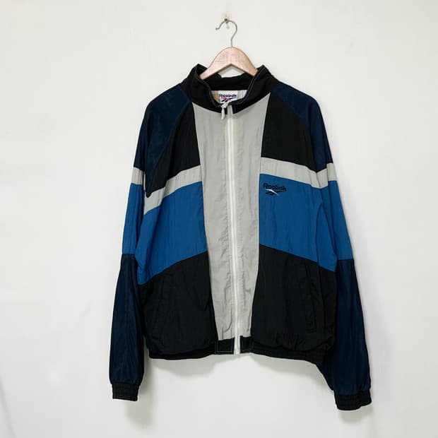 리복 삼색 컬러배색 집업 바람막이 자켓 오버핏 남녀공용 고프코어