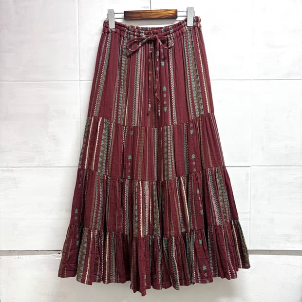 히피 에스닉 패턴 브락 캉캉 롱 스커트 JPN