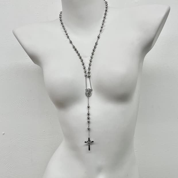 실버 볼 로자리오 네크리스