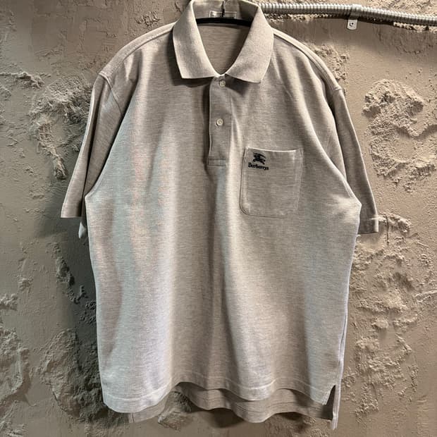 MA 버버리 BURBERRY 포켓 자수 로고 반팔 폴로 셔츠 그레이