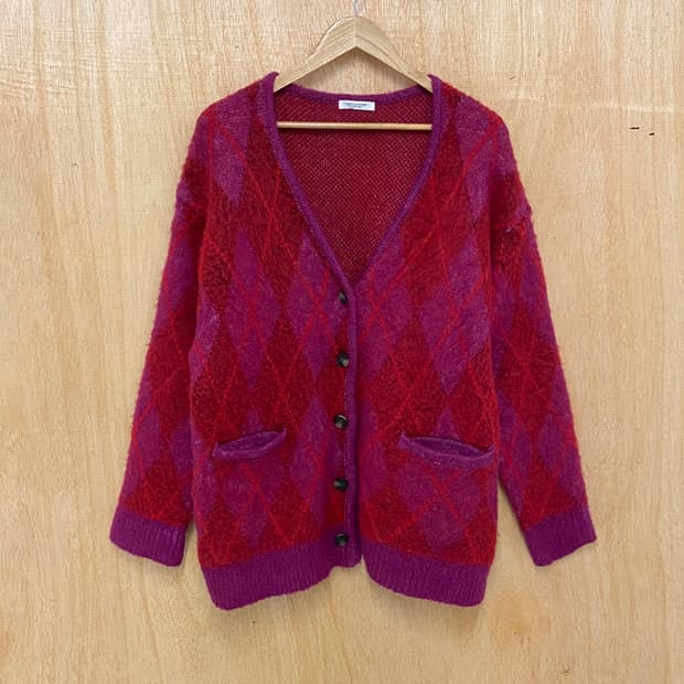 FREAK'S STORE argyle cardigan 헤어리 니트 가디건