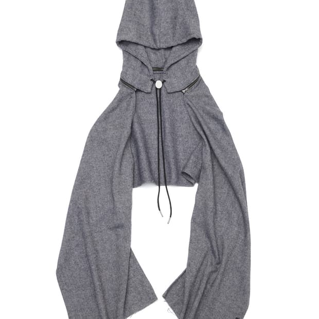 해칭룸 후드 머플러 헤링본 블루그레이