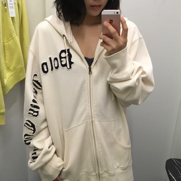 폴로 랄프로렌 레터링 패치 후드집업 크림