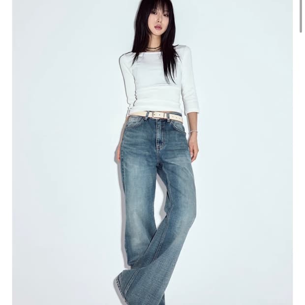 보이 플레어 데님 진 지그재그 루프온 부츠컷 M