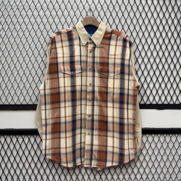 랭글러 플란넬 웨스턴 셔츠 빅 사이즈 체크 패턴 브라운