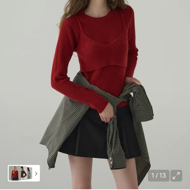 (새상품)(S) 드로우핏 우먼 노티드 레이어드 뷔스티에 니트 [RED]