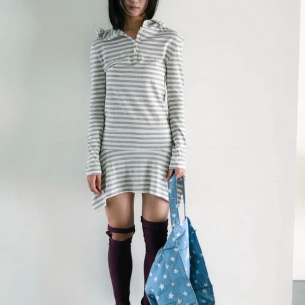 인앤양하모니 후디 드레스 스트라이프 새상품