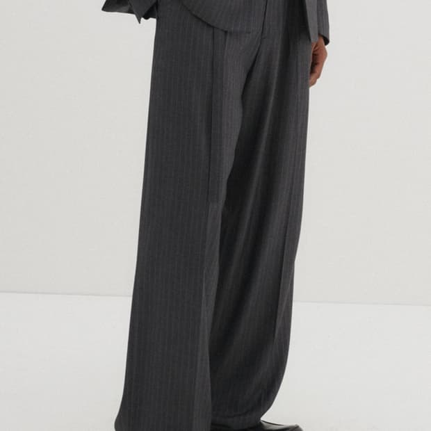 DNSR - 벨티드 스트라이프 슬랙스 - XL - CHARCOAL